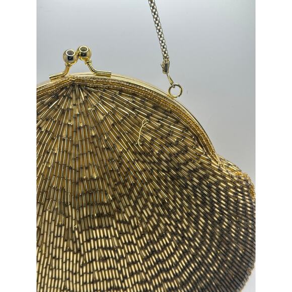 LA REGALE LTD Beaded Kisslock Frame Evening Bag Gold Chain Strap - Picture 3 of 13